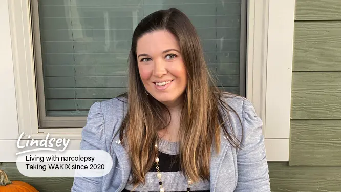 Video thumbnail of Lindsey, a real person with narcolepsy taking WAKIX